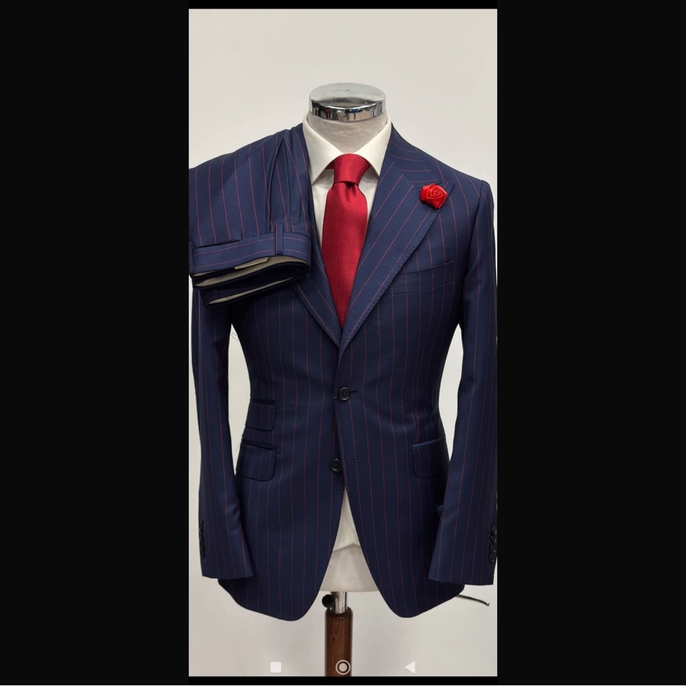 Men's Navy Pinstripe Suit with Red pindtripe